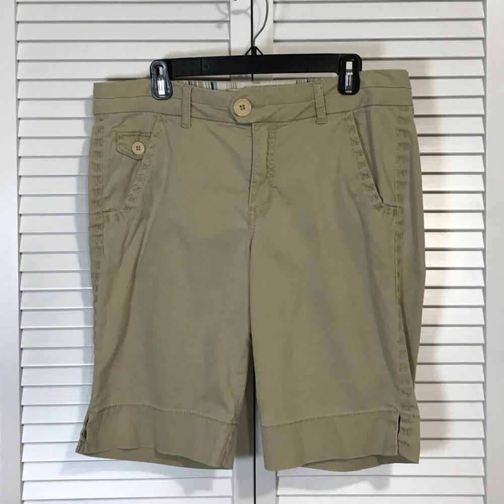 Blue Epic Khaki Tan stretch Twill Utility Chino Bermuda Shorts Women 14 - Picture 1 of 9